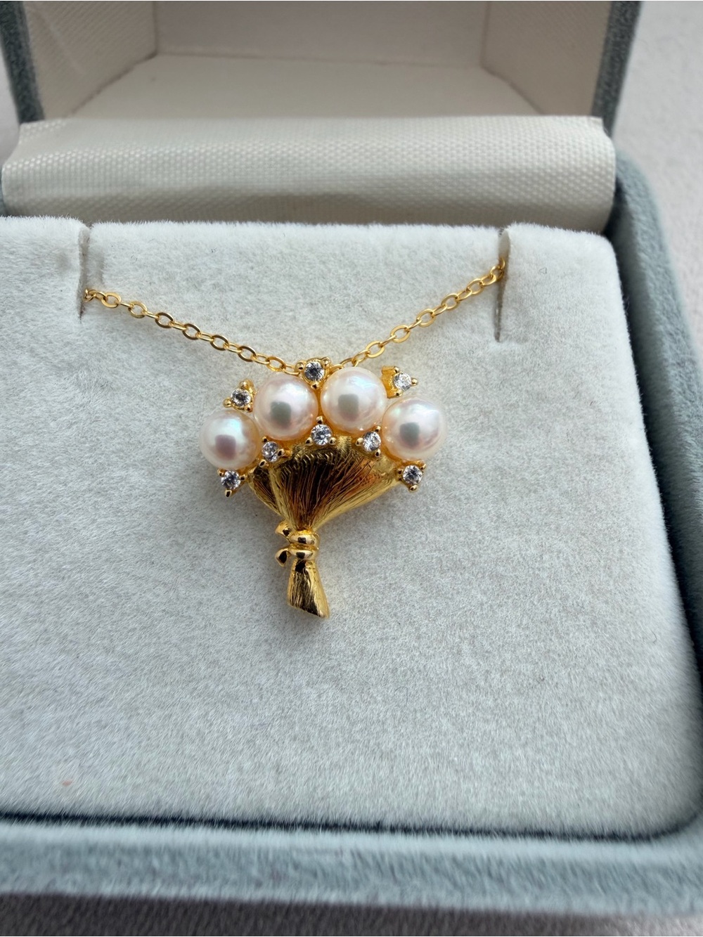 Japanese Akoya Pearl Bouquet Necklace S925 18K Gold Plated